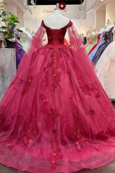 Estelle | Stunning Red/Emerald Green/Dusty Blue Lace Flower Off the Shoulder Quinceanera Dresses - Red - PromDressClub